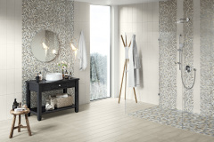 Bodenfliesen Holzoptik: 20 x 80cm, 46,30 EUR/qm 
Mosaik: 5 x 5cm, 79,51 EUR/qm
Mosaik: 2 x 2cm, 117,26 EUR/qm